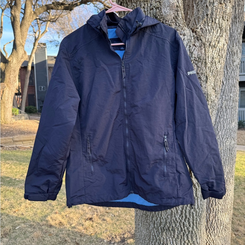 Lands' End Black Hooded Raincoat Water-Resistant - Picture 8 of 8